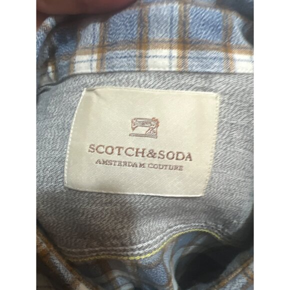 Scotch & Soda Mens Large Blue & Brown Plaid Button-Down Shirt 100% Cotton Long S - Picture 3 of 7